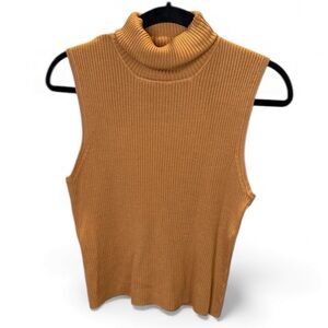 NWT Grace Knitwear Silk-Blend Ribbed Turtleneck Sleeveless Sweater – Size XL